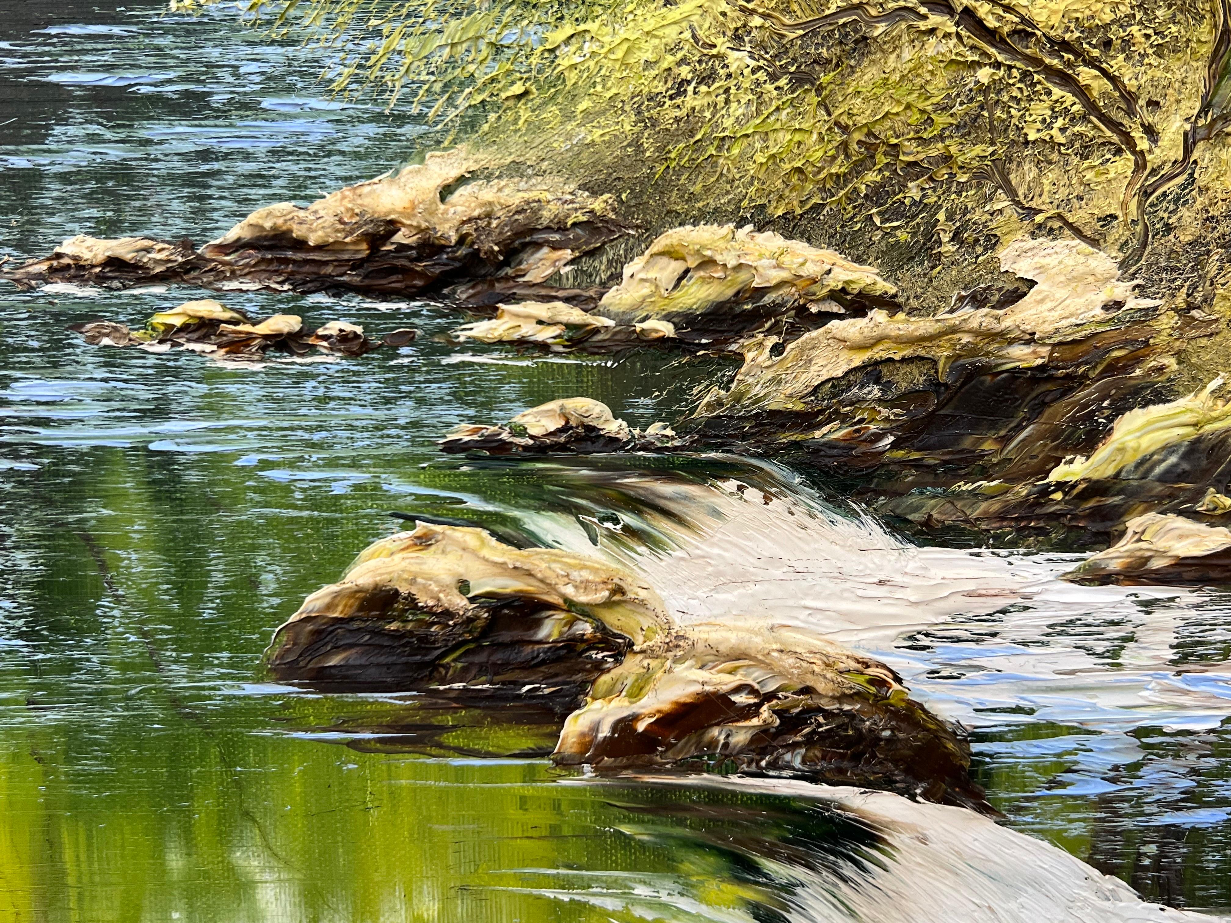 Peinture à l'huile empâtée d'une scène d'arbre de rivière Artiste britannique d'après-guerre et contemporain en vente 9