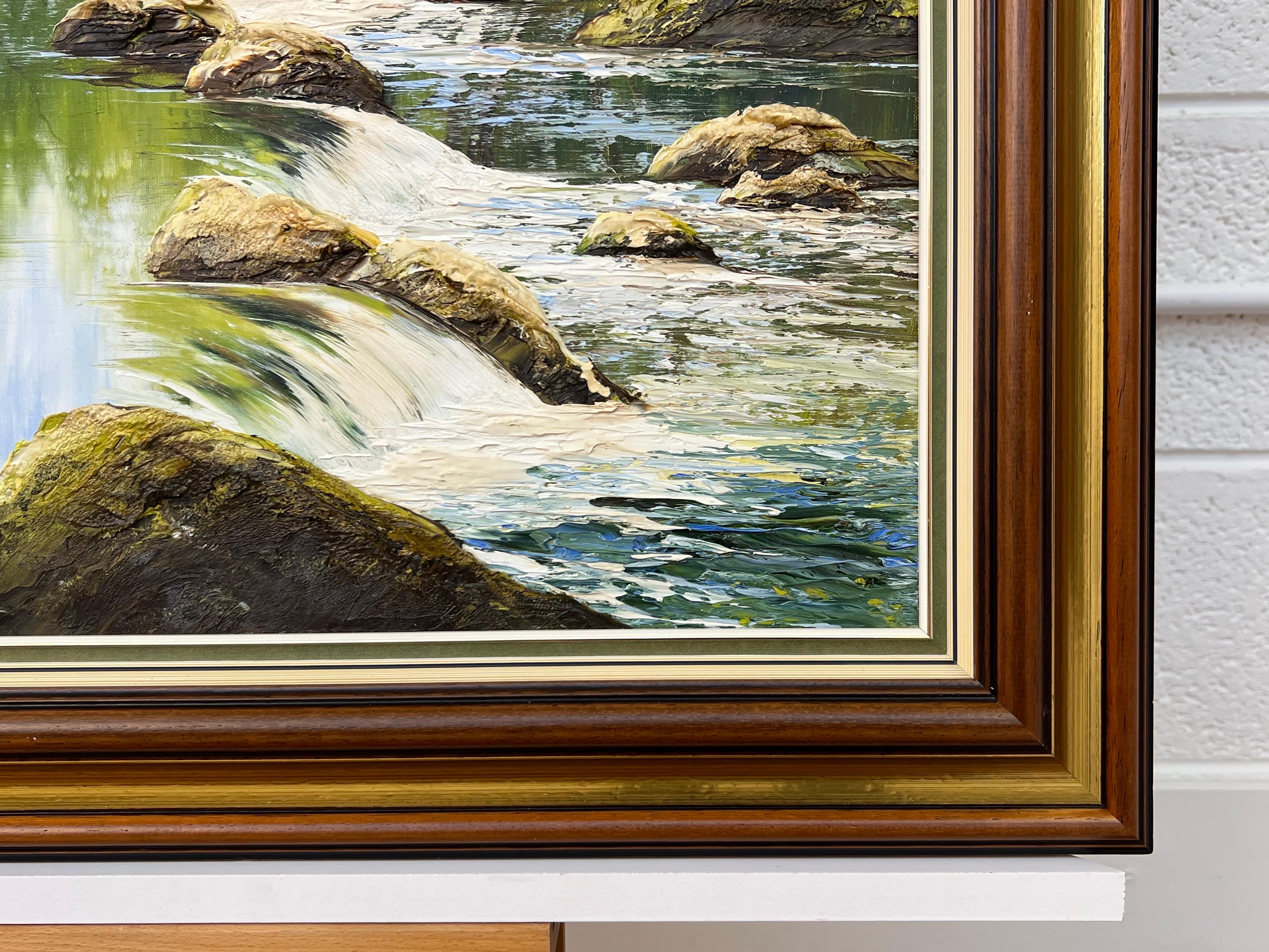 Peinture à l'huile empâtée d'une scène d'arbre de rivière Artiste britannique d'après-guerre et contemporain en vente 1