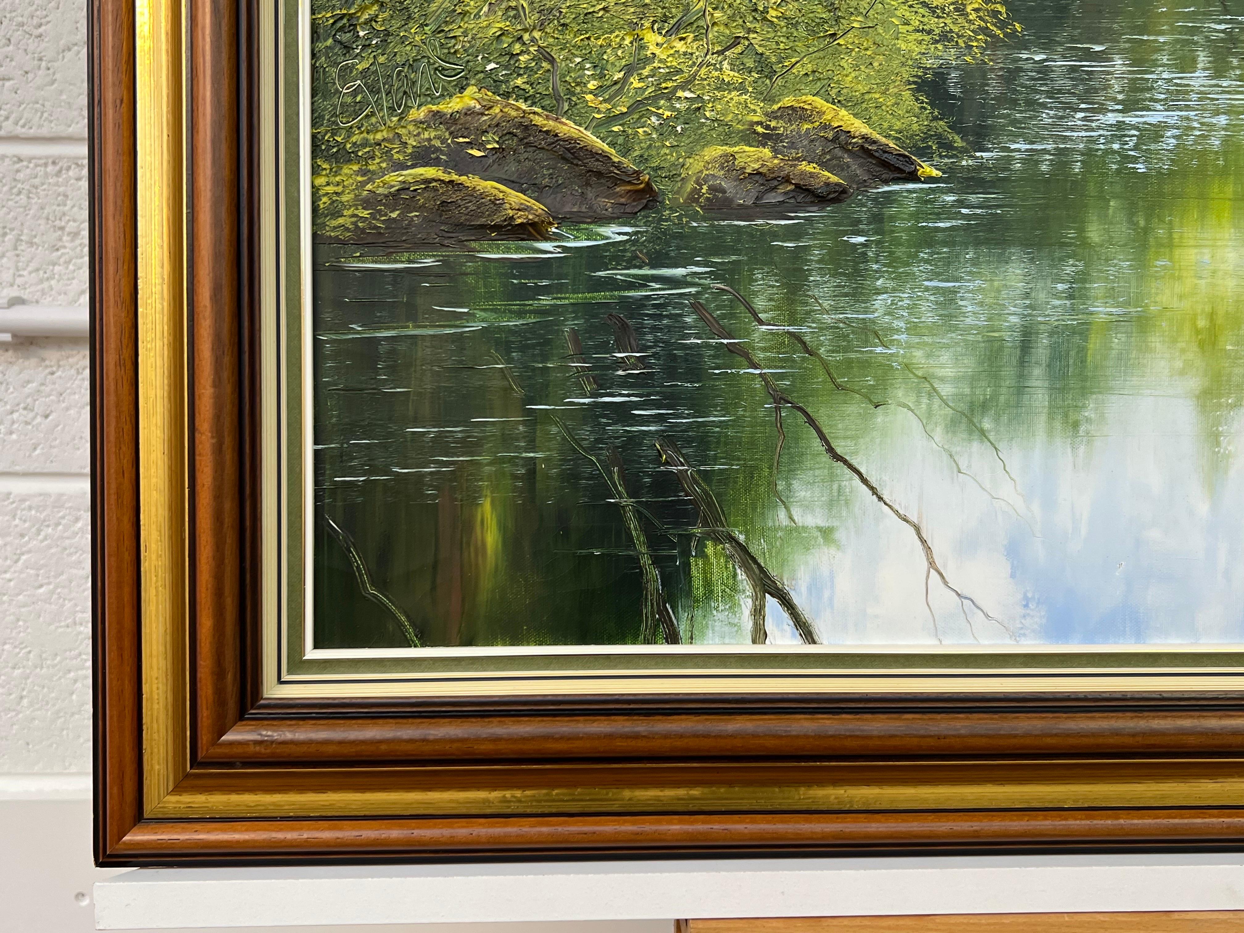 Peinture à l'huile empâtée d'une scène d'arbre de rivière Artiste britannique d'après-guerre et contemporain en vente 2