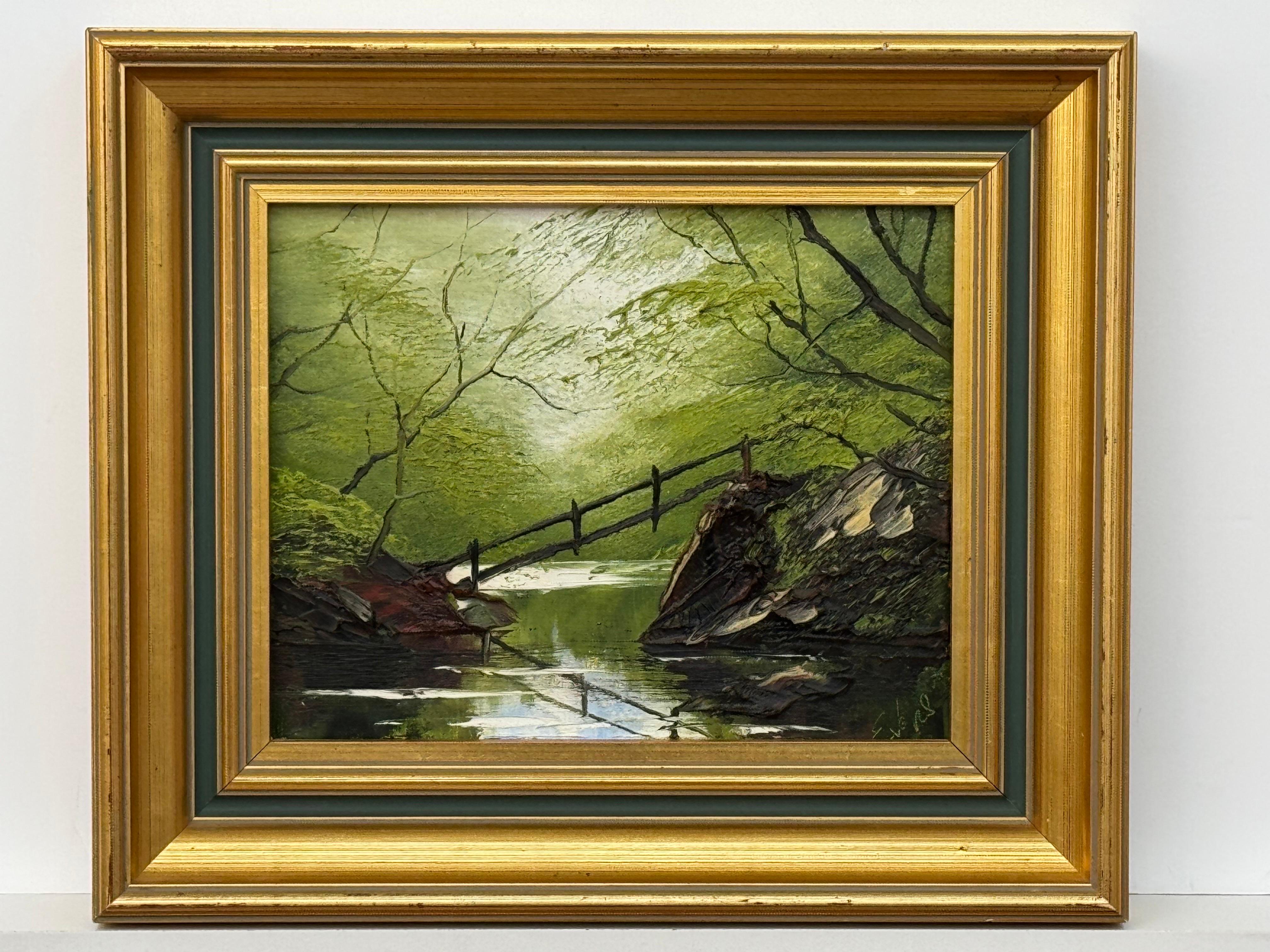 Pintura al óleo Impasto de Escena de Árbol Fluvial Artista Británico de Posguerra y Contemporáneo en venta 4