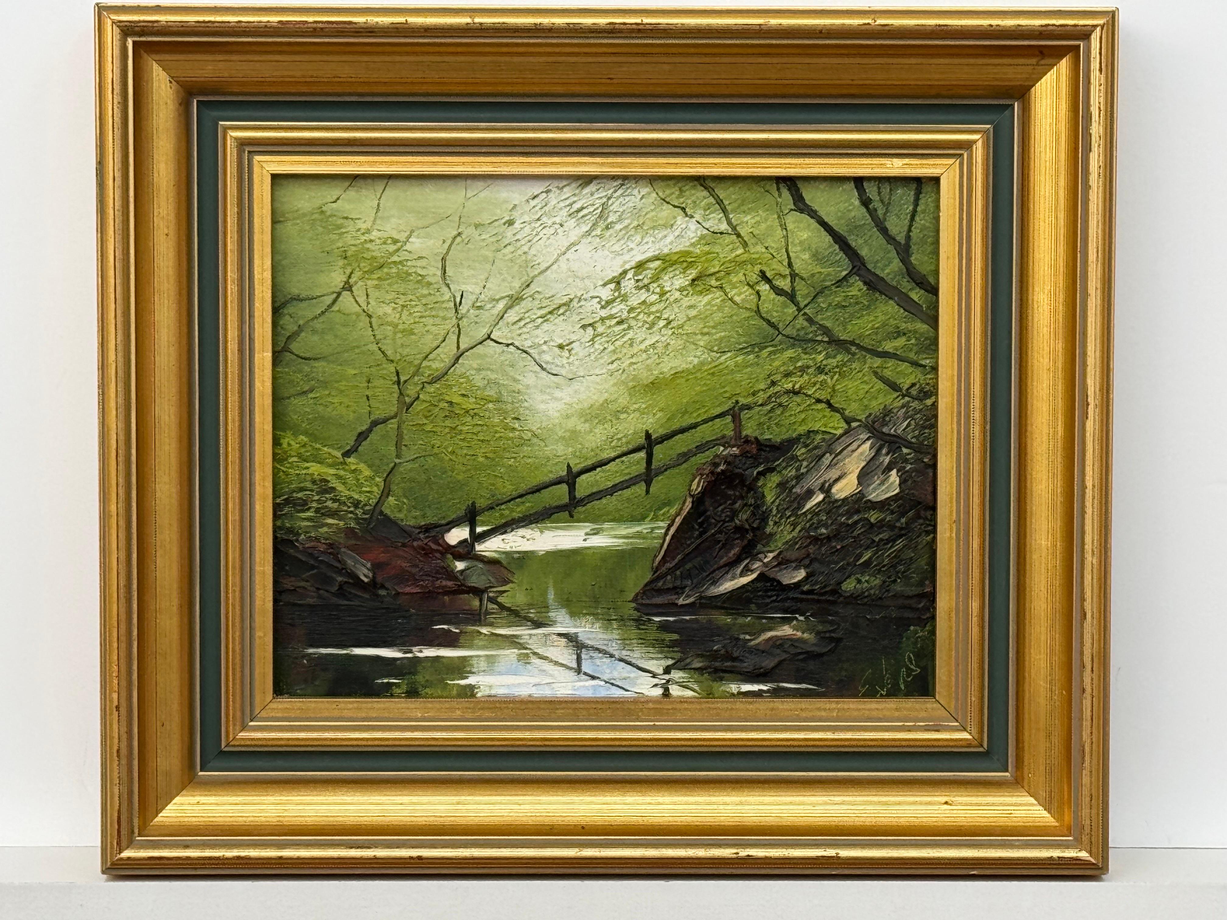 Pintura al óleo Impasto de Escena de Árbol Fluvial Artista Británico de Posguerra y Contemporáneo en venta 6