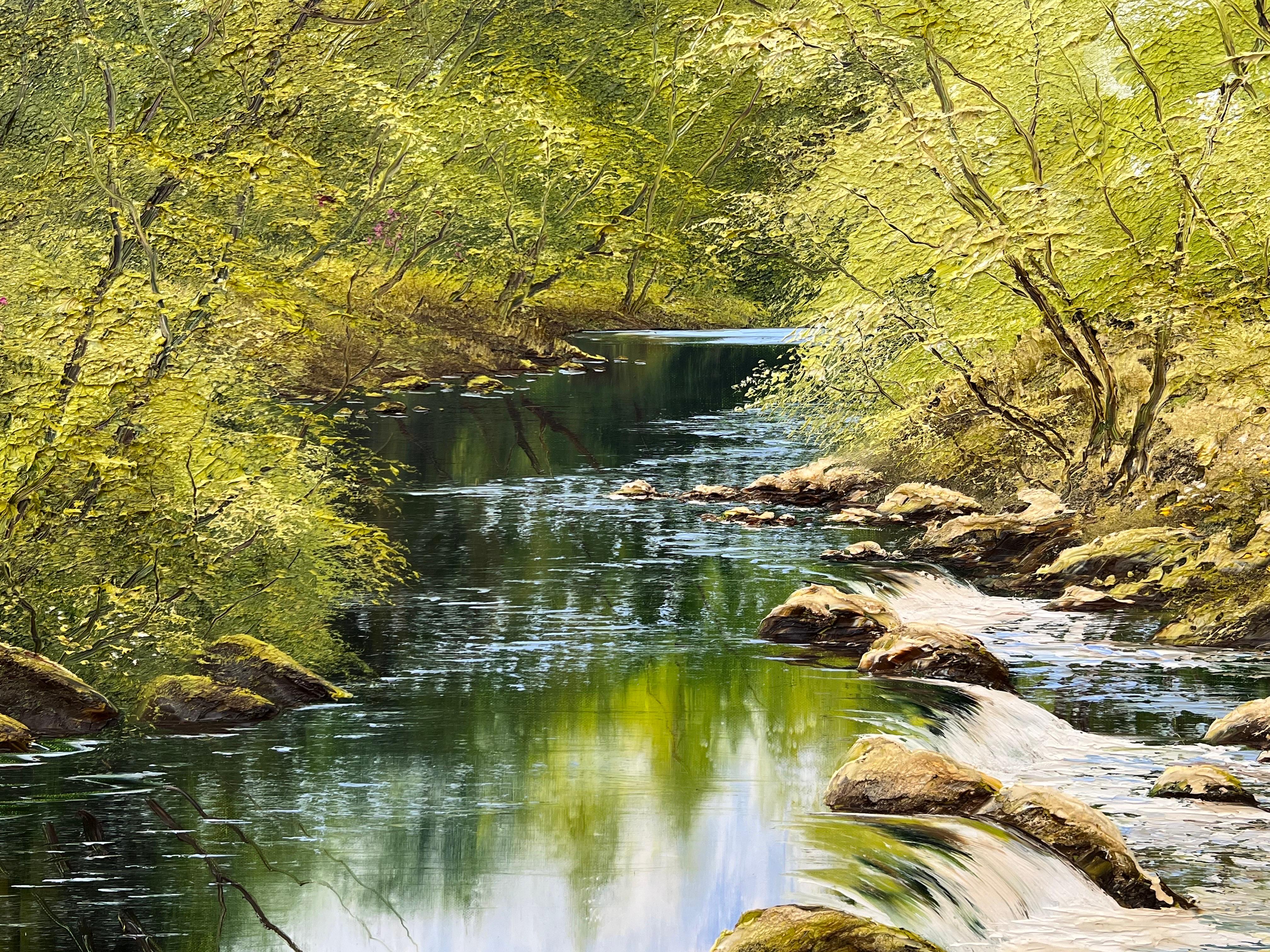 Pintura al óleo Impasto de Escena de Árbol Fluvial Artista Británico de Posguerra y Contemporáneo en venta 4