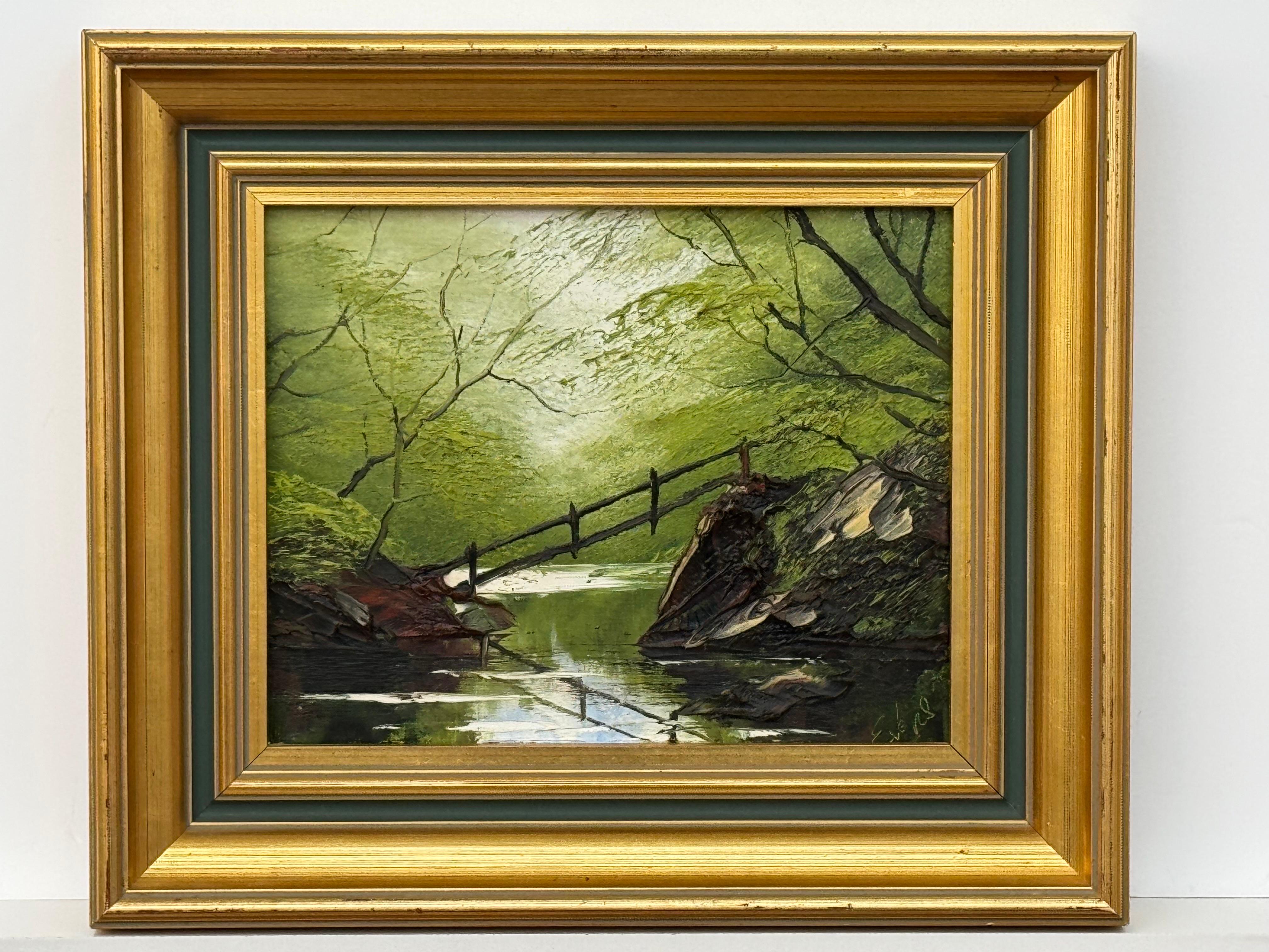 Pintura al óleo Impasto de Escena de Árbol Fluvial Artista Británico de Posguerra y Contemporáneo en venta 7