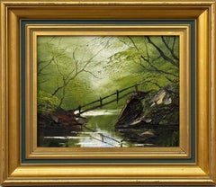 Pintura al óleo Impasto de Escena de Árbol Fluvial Artista Británico de Posguerra y Contemporáneo
