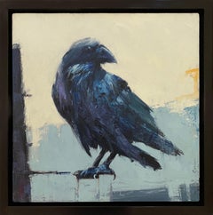Black & Blue (Crow, intelligent, black, blue, purple, green, pastel background)