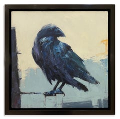 Black & Blue (Crow, intelligent, black, blue, purple, green, pastel background)