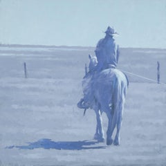 Roping at Chico Basin (cowboy, horse, landscape, blue)