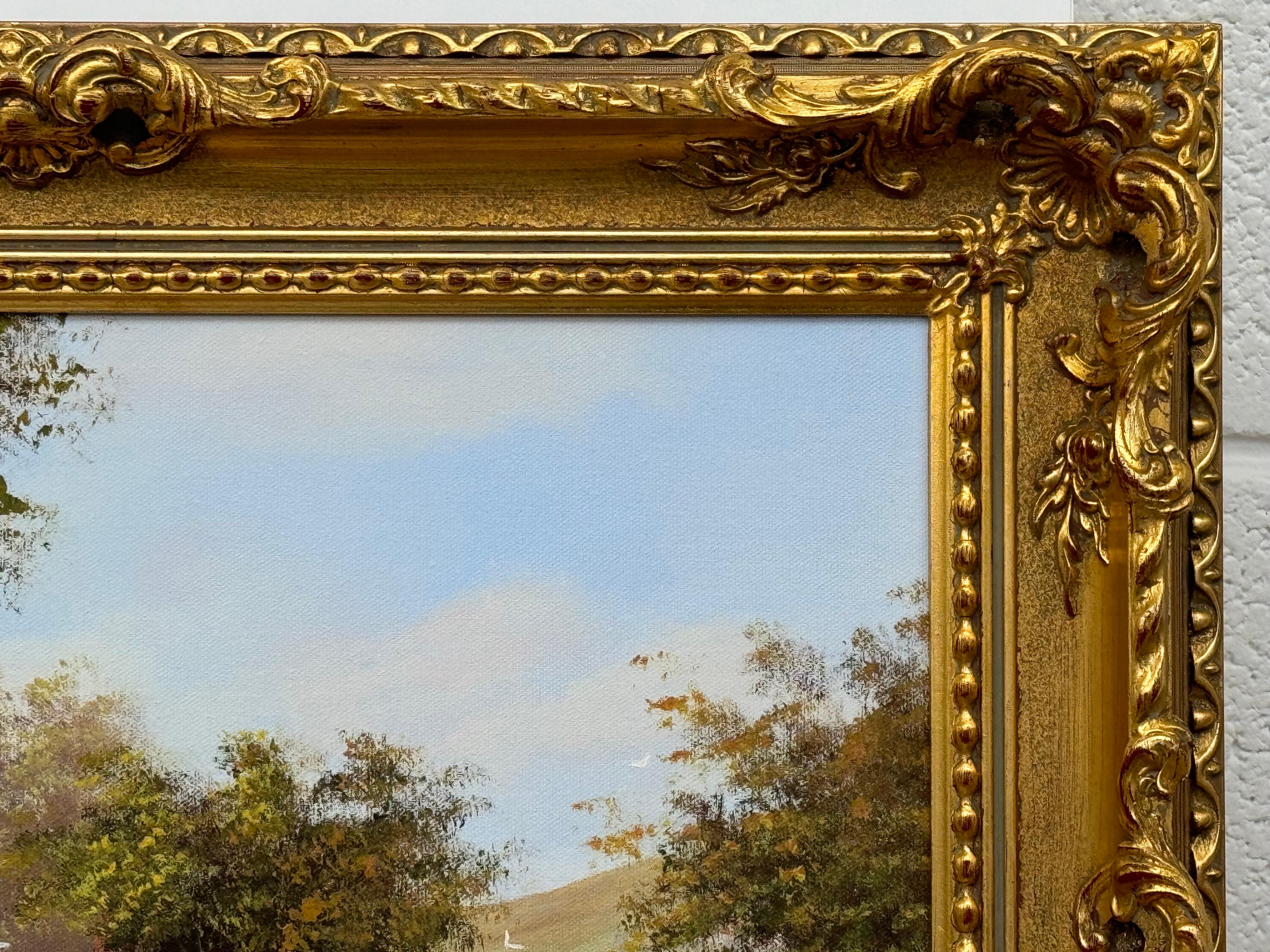 Cottage dans un jardin luxuriant avec des poules dans la campagne anglaise par English artist en vente 5