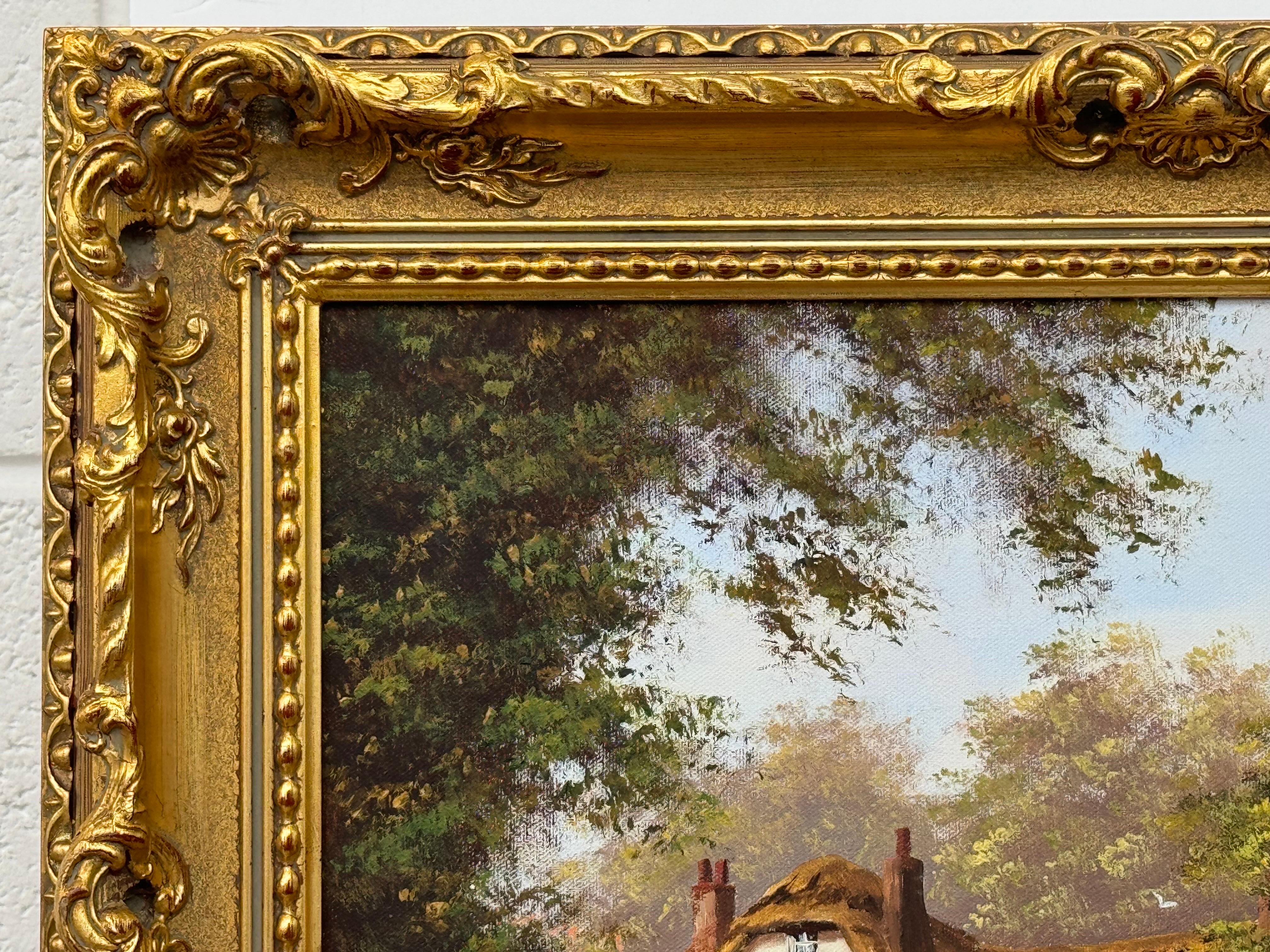 Cottage dans un jardin luxuriant avec des poules dans la campagne anglaise par English artist en vente 3