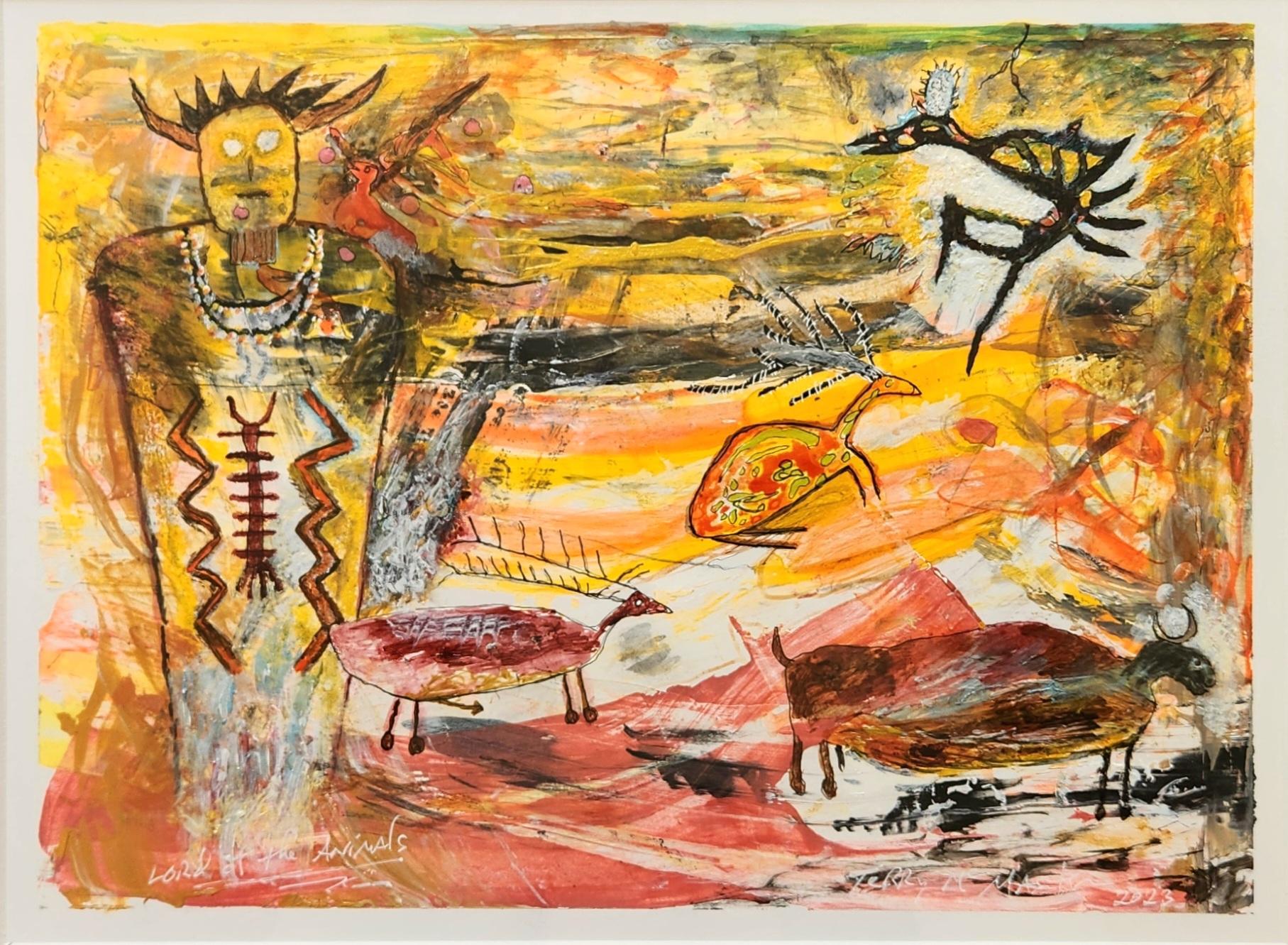 Pintura en técnica mixta -- El Señor de los Animales - Mixed Media Art Abstracto de Terry McMaster
