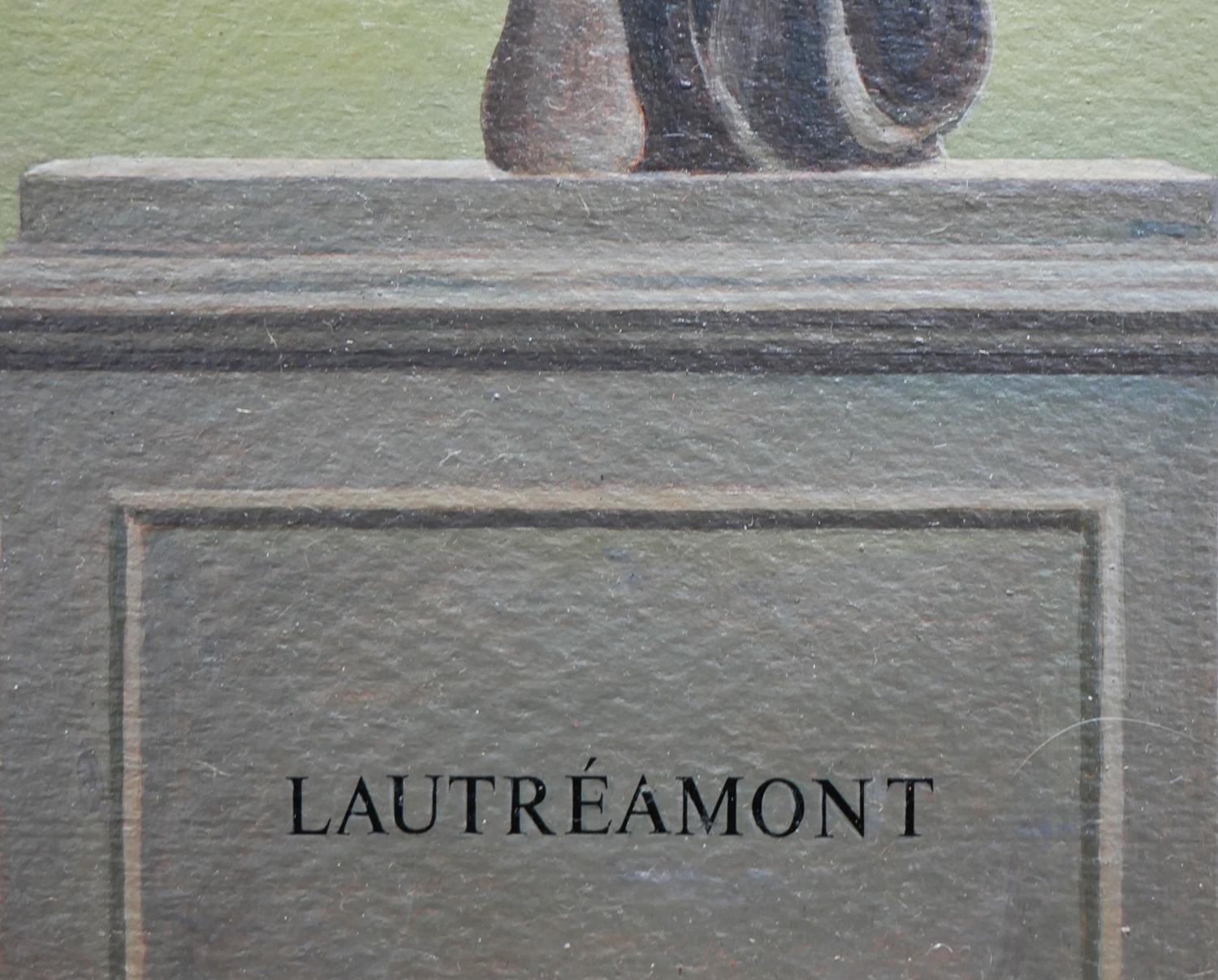 Abstract Surrealist Painting of Lautréamont's Tomb with a Winged Grecian Statue  7
