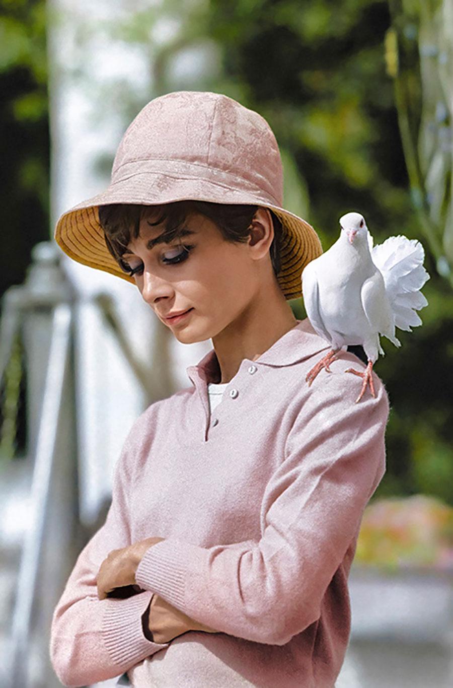 Terry O'Neill Color Photograph - Audrey Hepburn Dove (Colorized)