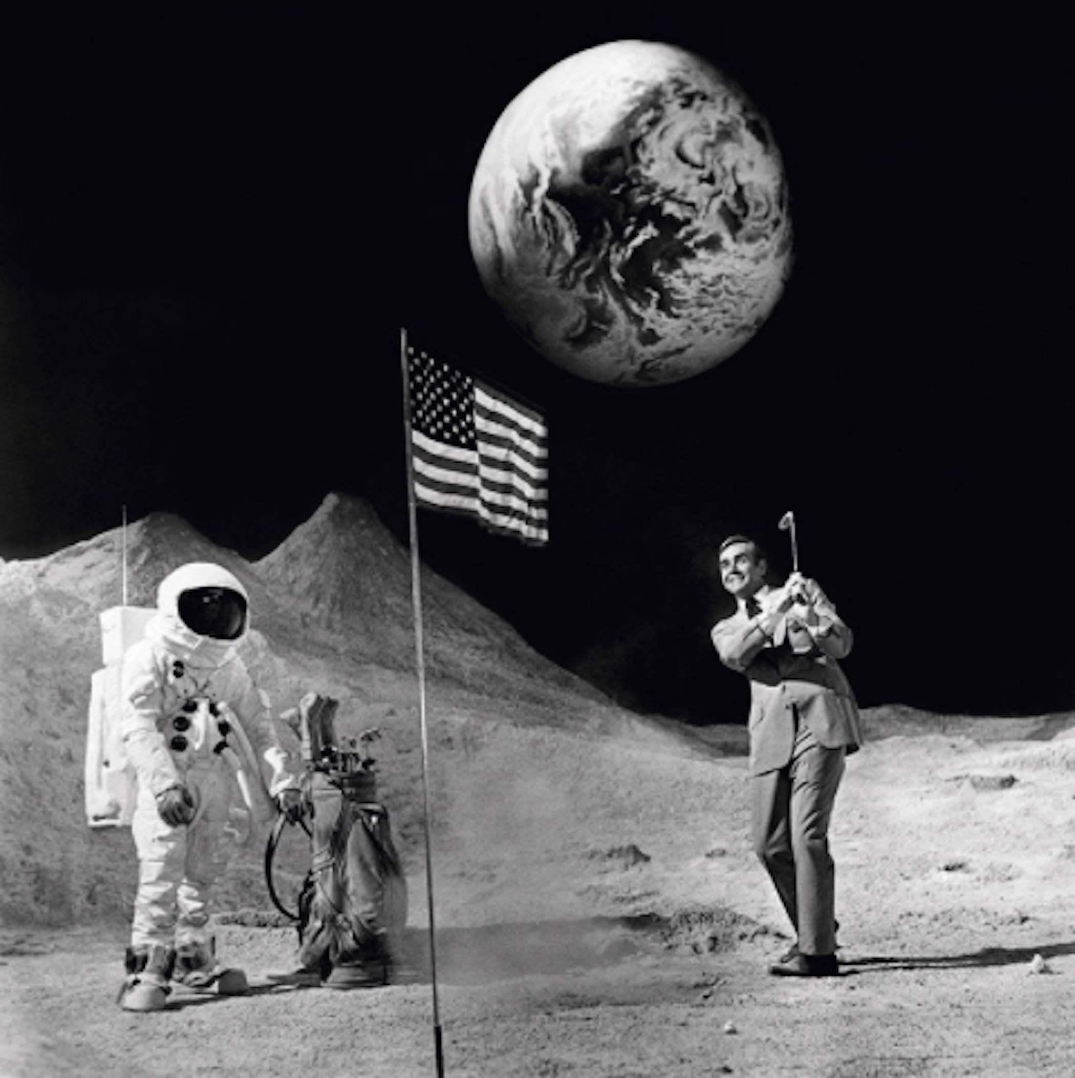 Terry O'Neill Black and White Photograph - Bond on the Moon