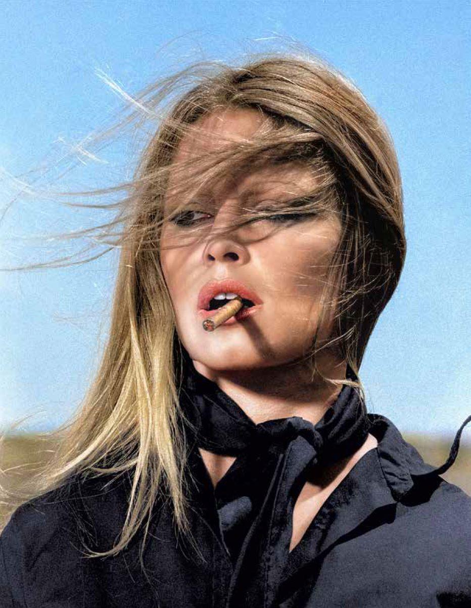 Terry O'Neill Portrait Photograph - Brigitte Bardot Colourized - the superstar with cigar in her mouth 