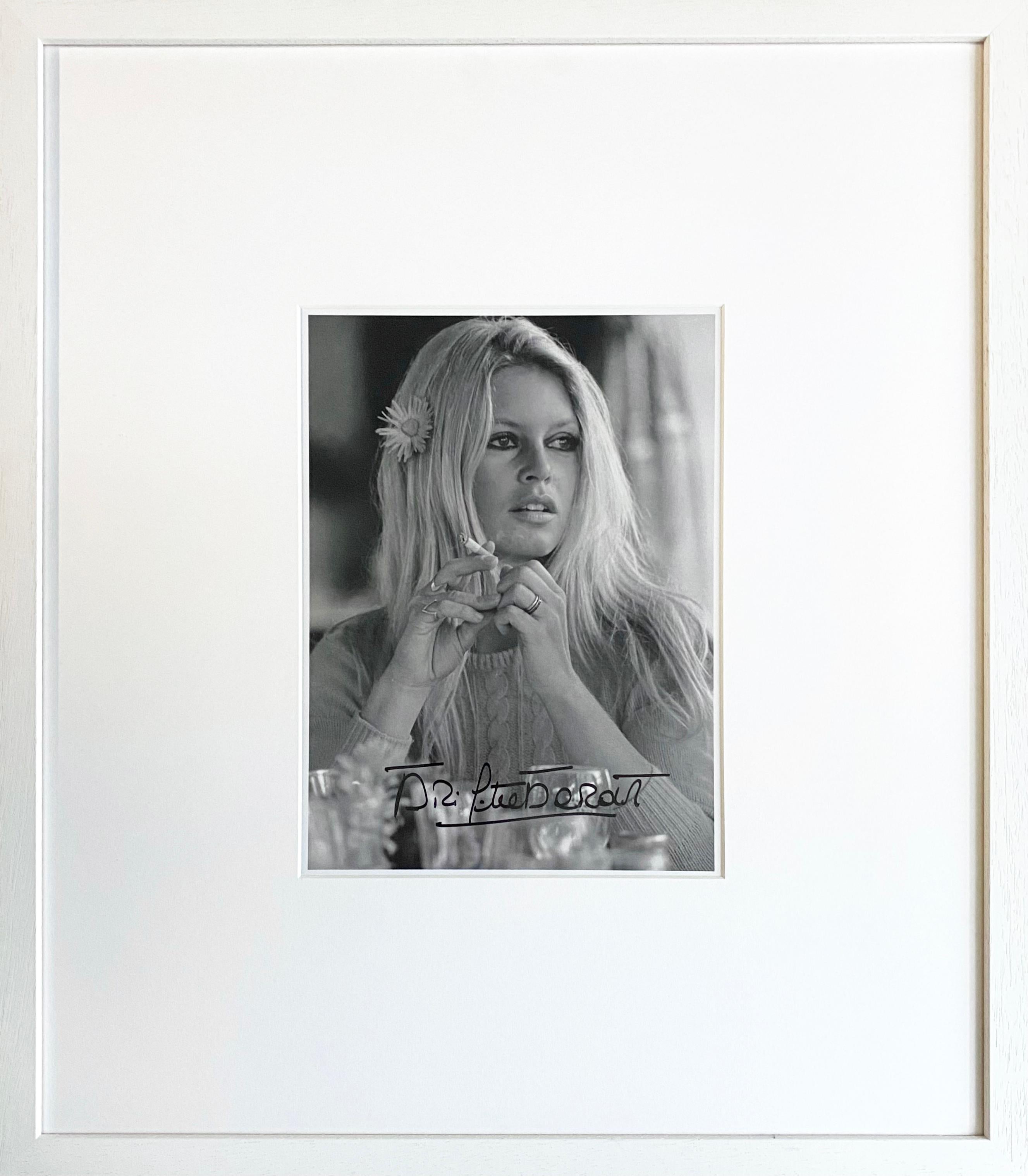 Terry O'Neill Black and White Photograph - Brigitte Bardot With Flower - hand signed by Brigitte Bardot framed 