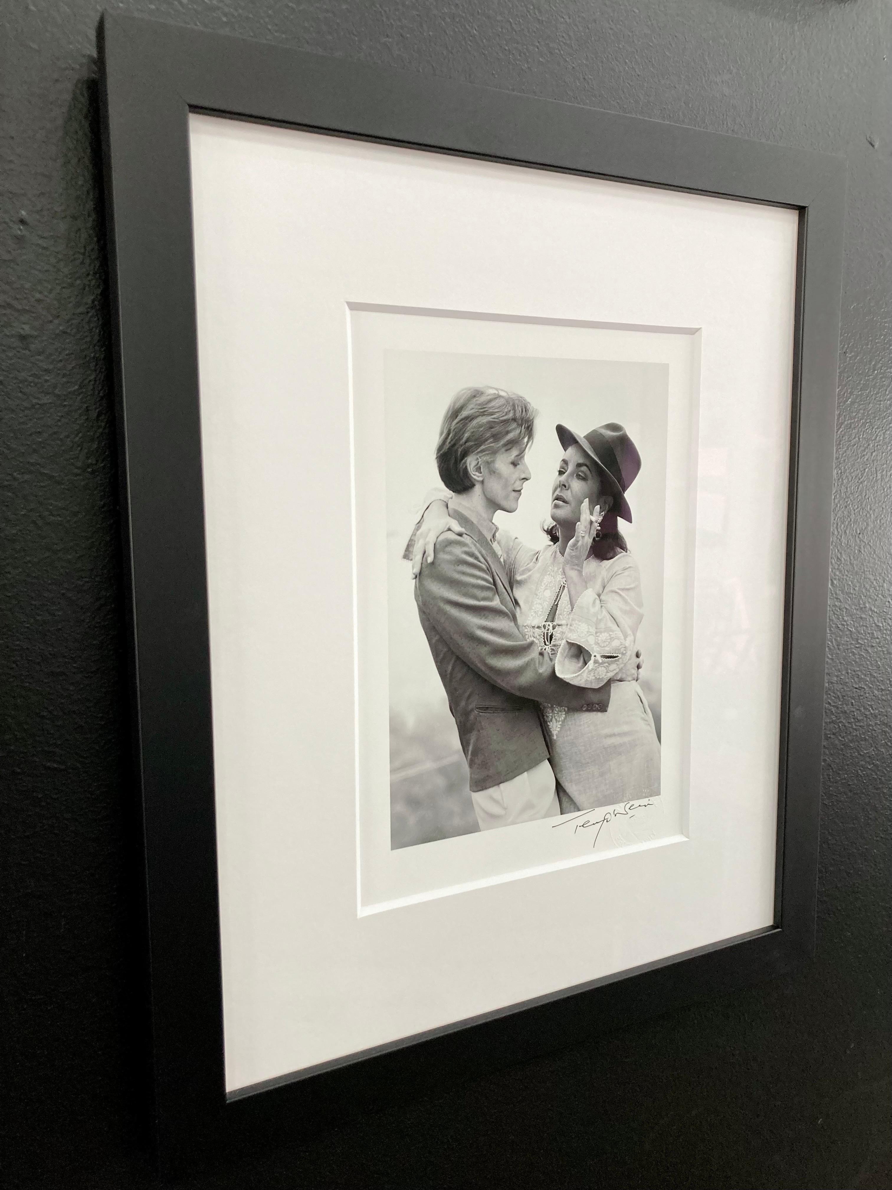 David Bowie and Elizabeth Taylor, framed signed print by Terry O'Neill. 3