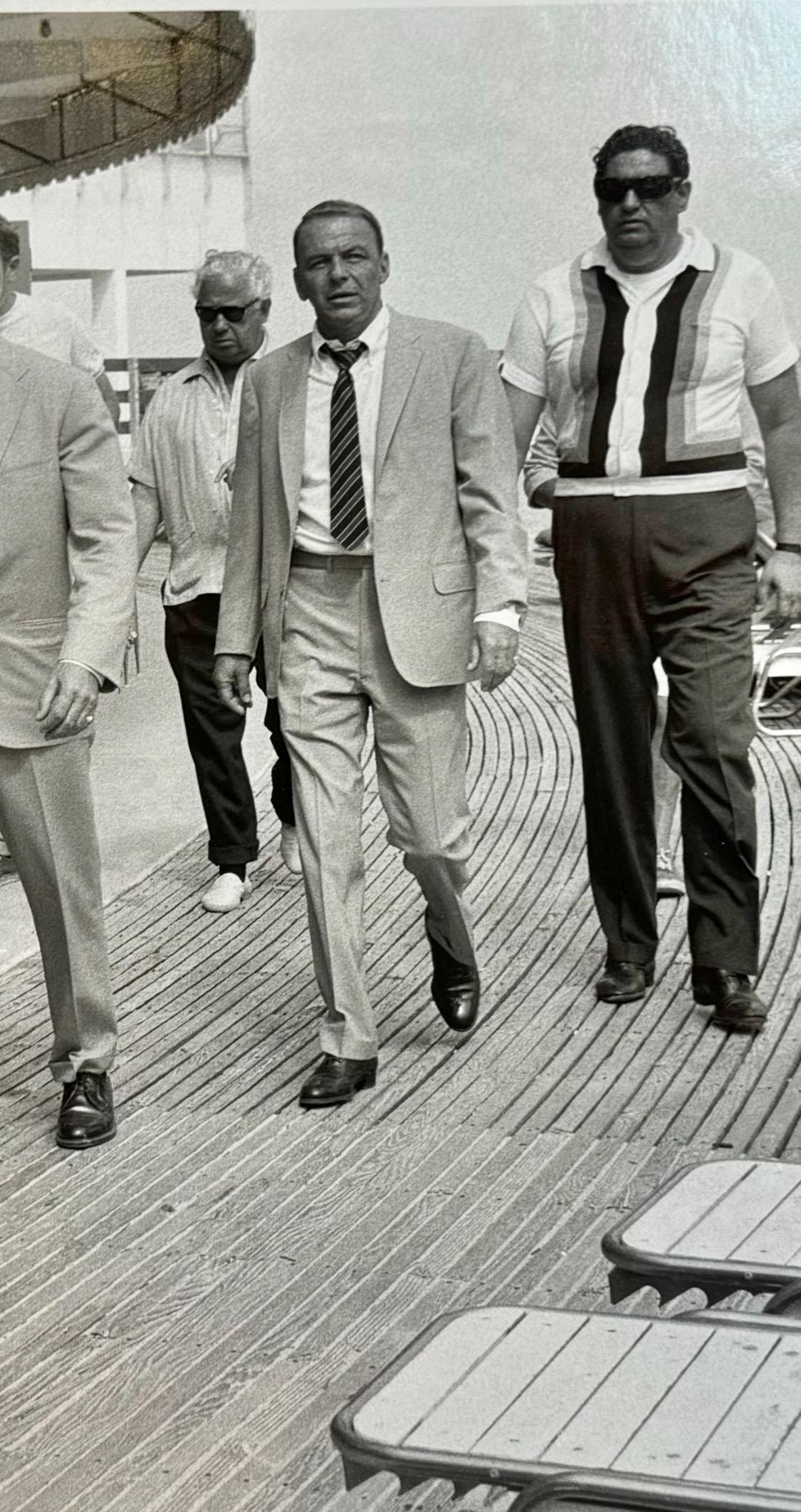 Frank Sinatra Miami Boardwalk Original Darkroom Print - Gray Black and White Photograph by Terry O'Neill