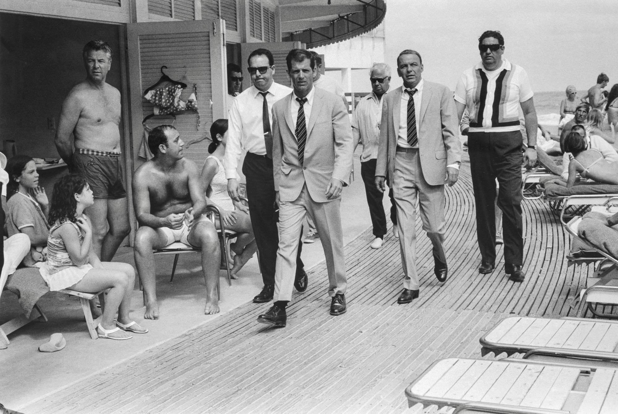Terry O'Neill Black and White Photograph - Frank Sinatra Miami Boardwalk Original Darkroom Print