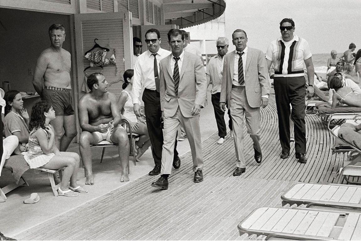 Terry O'Neill Black and White Photograph - Frank Sinatra on the Boardwalk, Miami, 1968 - Lifetime Platinum Print