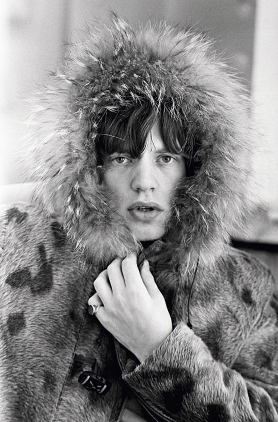 Terry O'Neill Black and White Photograph - Mick Parka (mouth open)