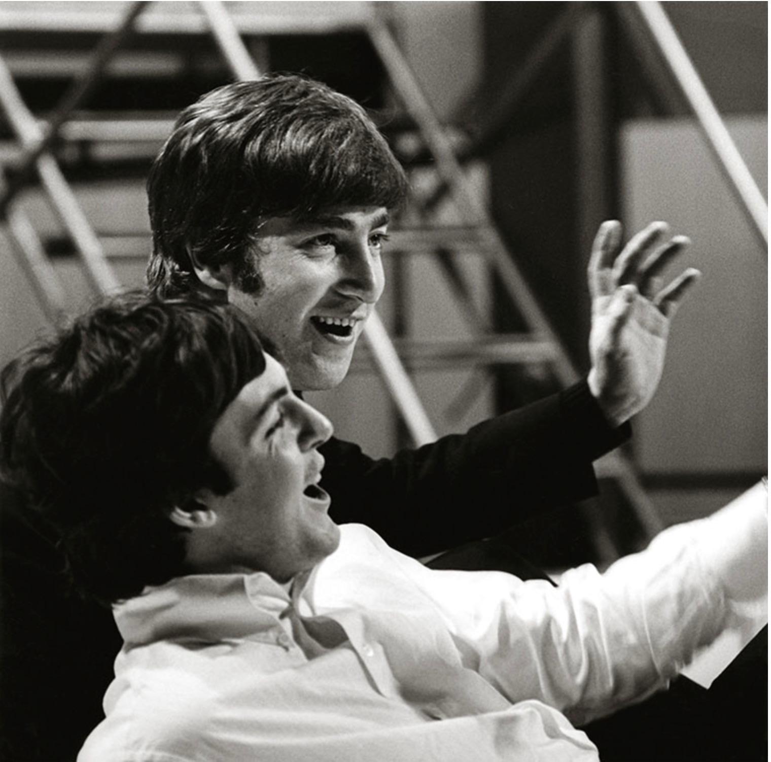 Terry O'Neill Black and White Photograph - Paul McCartney and John Lennon, Wembley Studios