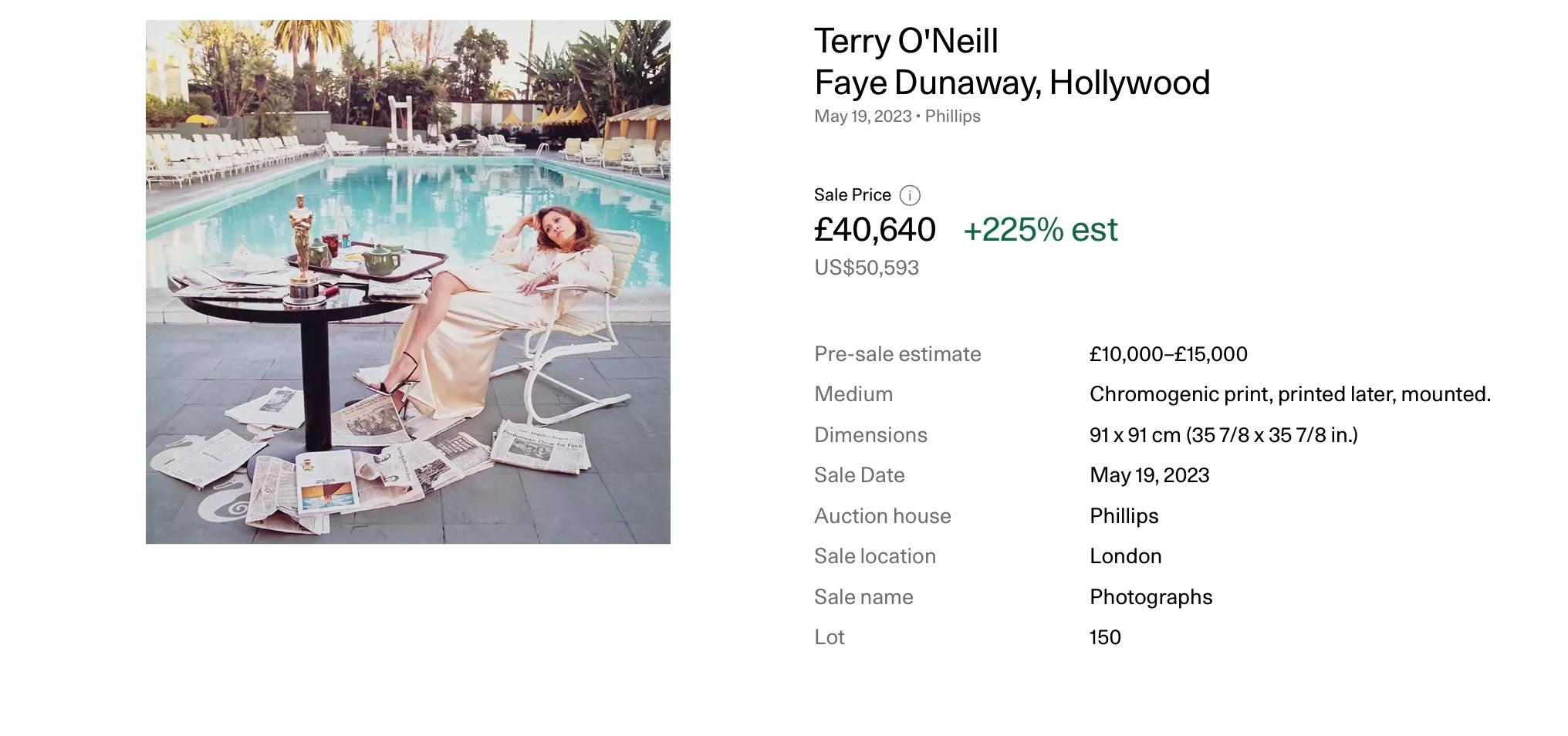 Rare exemplaire épuisé Terry O'Neill - Faye Dunaway, 1977 - Édition signée 9/50 en vente 6