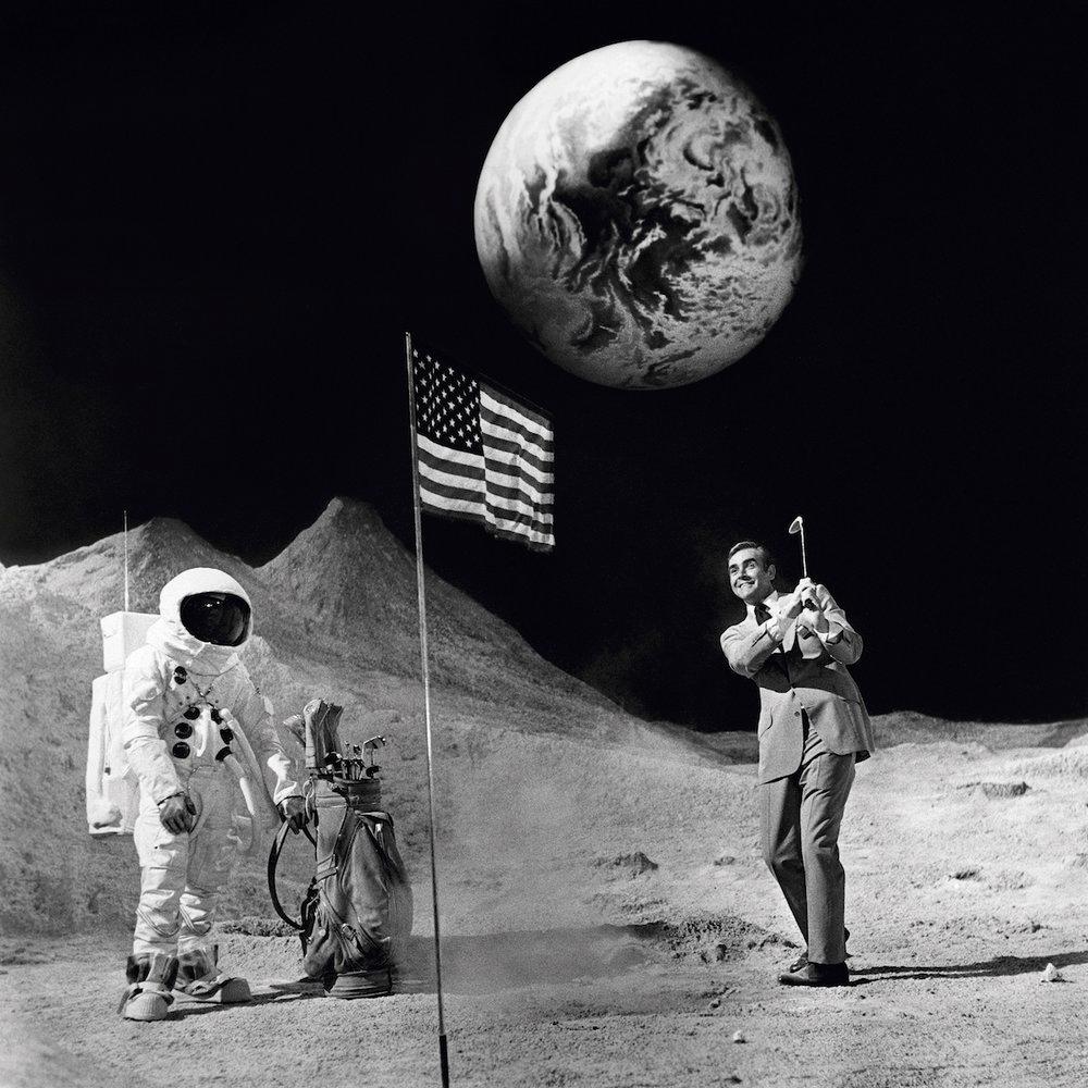 Terry O'Neill Black and White Photograph - Sean Connery on the Moon, lifetime signed, 20x24 in.