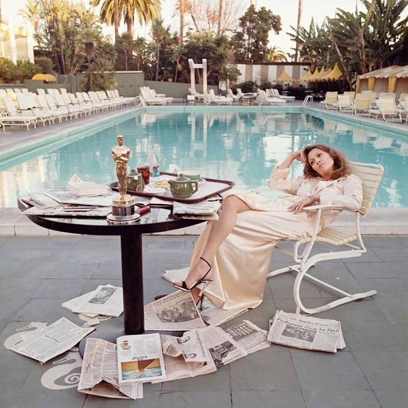 Faye Dunaway at the Beverly Hills Hotel, 1977
C-print
20 x 16 inches
signed and numbered edition of 50 
(signed by both Terry O'Neill and Faye Dunaway)

Terry O'Neill CBE (born 1938-2019; London, UK) is an English photographer. He gained renown