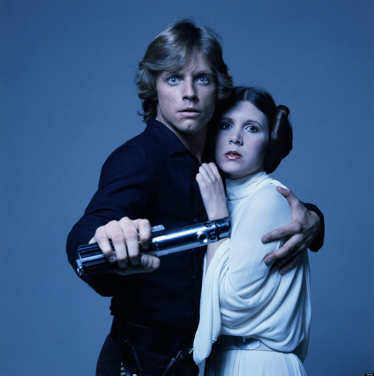Luke and Leia (Mark Hamill and Carrie Fisher), Star Wars, 1977
Chromogenic print
30 x 30 inches
estate edition of 50

American actors Mark Hamill and Carrie Fisher in costume as brother and sister Luke Skywalker and Princess Leia in George Lucas'