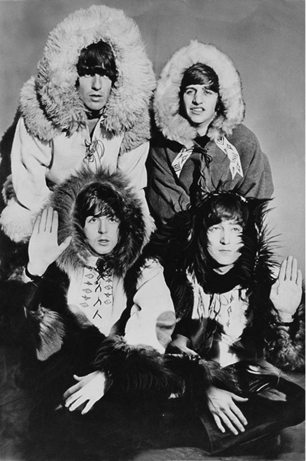 Terry O'Neill Black and White Photograph - The Beatles in Furs