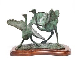 Vintage Terry Owen Mathews Modern Bronze Ostriches Sculpture