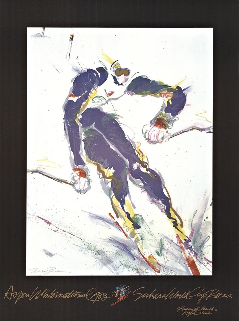 Terry Rose Figurative Print – Original-Ski-Vintage-Plakat von 1982 von Apen Wintern National