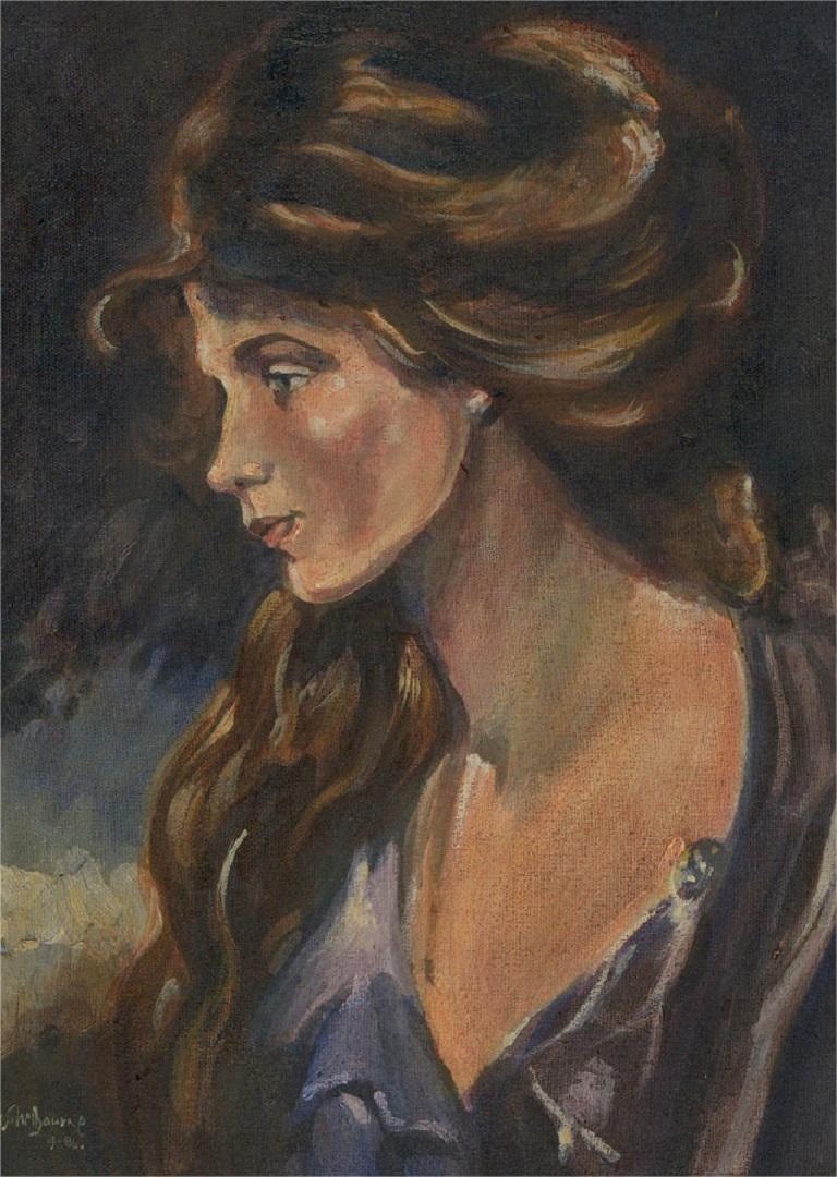 Ölgemälde, Porträt einer Frau, von 1930-2020, von Shelbourne (Schwarz), Portrait Painting, von Terry Shelbourne