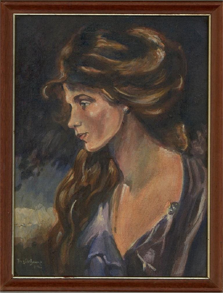 Terry Shelbourne (1930-2020) - 1986 Oil, Portrait of a Woman For Sale 2