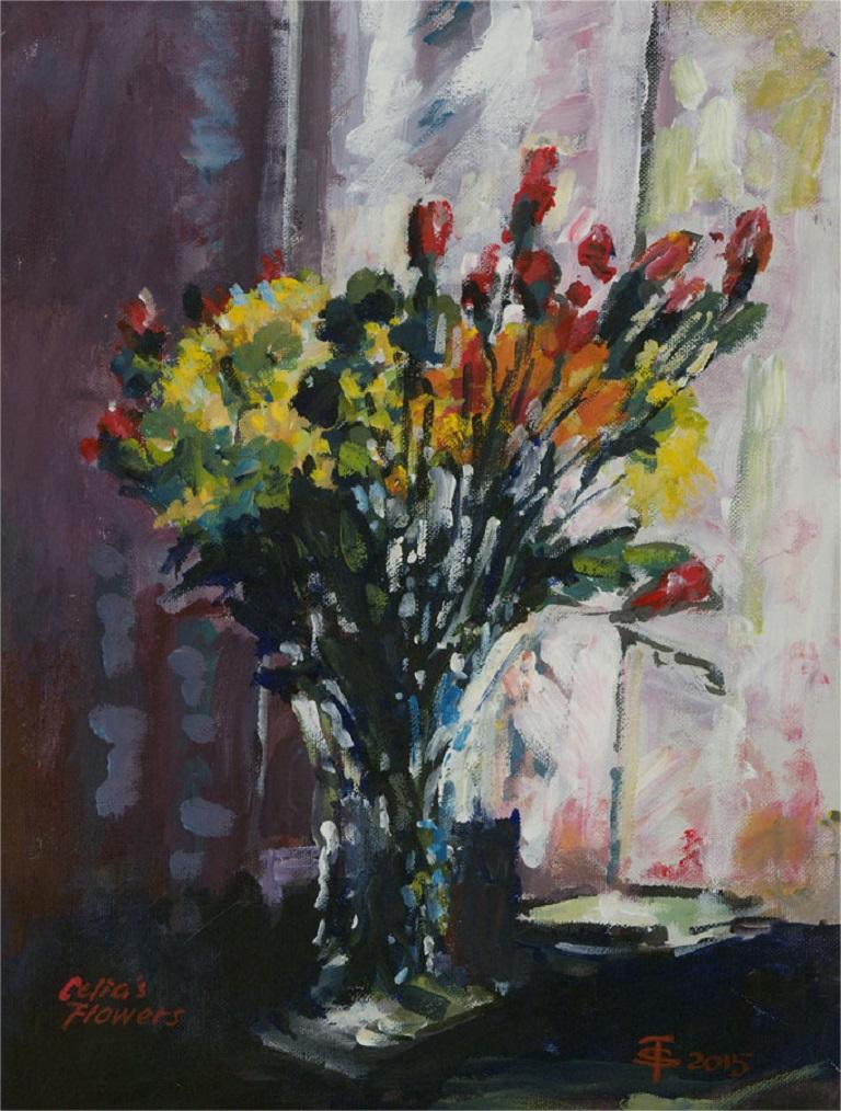 Terry Shelbourne (1930-2020) - 2015 Acrylic, Celia's Flowers 1
