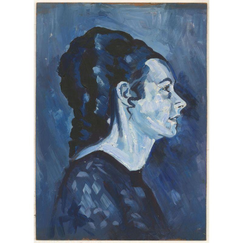 Terry Shelbourne (1930-2020) - Contemporary Oil, Portrait in Blue For Sale 1