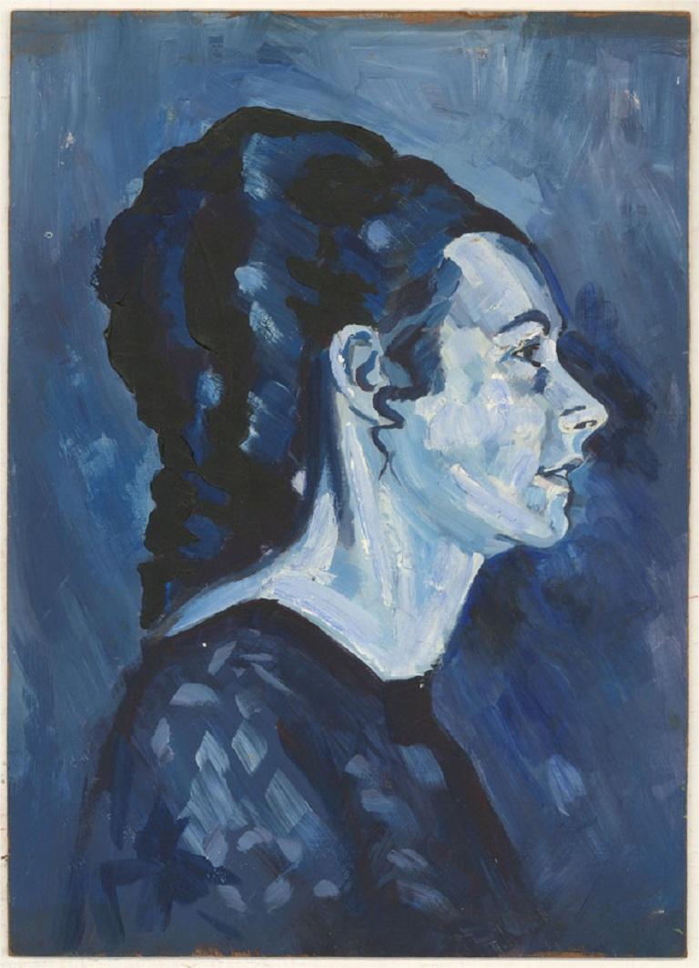 Terry Shelbourne (1930-2020) - Contemporary Oil, Portrait in Blue 1