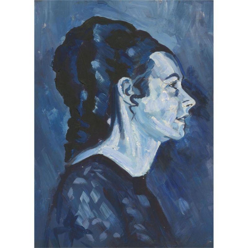 Terry Shelbourne (1930-2020) - Contemporary Oil, Portrait in Blue For Sale 2