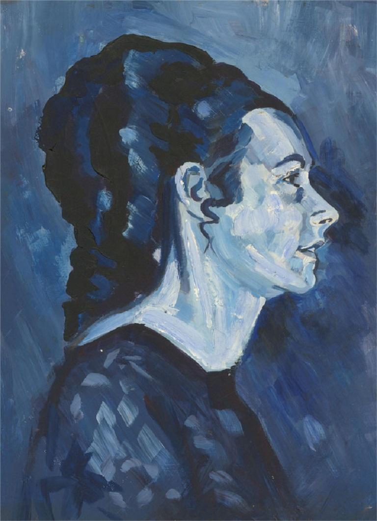 Terry Shelbourne (1930-2020) - Contemporary Oil, Portrait in Blue 2