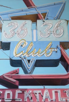 "36-36 Club", dipinto originale americano in stile realista, olio su tela, fotorealistico