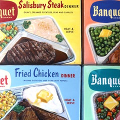 Banquet for Four (TV Dinner), American realist original painting