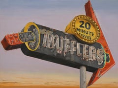 "Mufflers", dipinto originale realista americano, fotorealistico