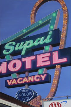 "Supai Motel", dipinto originale americano in stile realista, olio su tela, fotorealistico