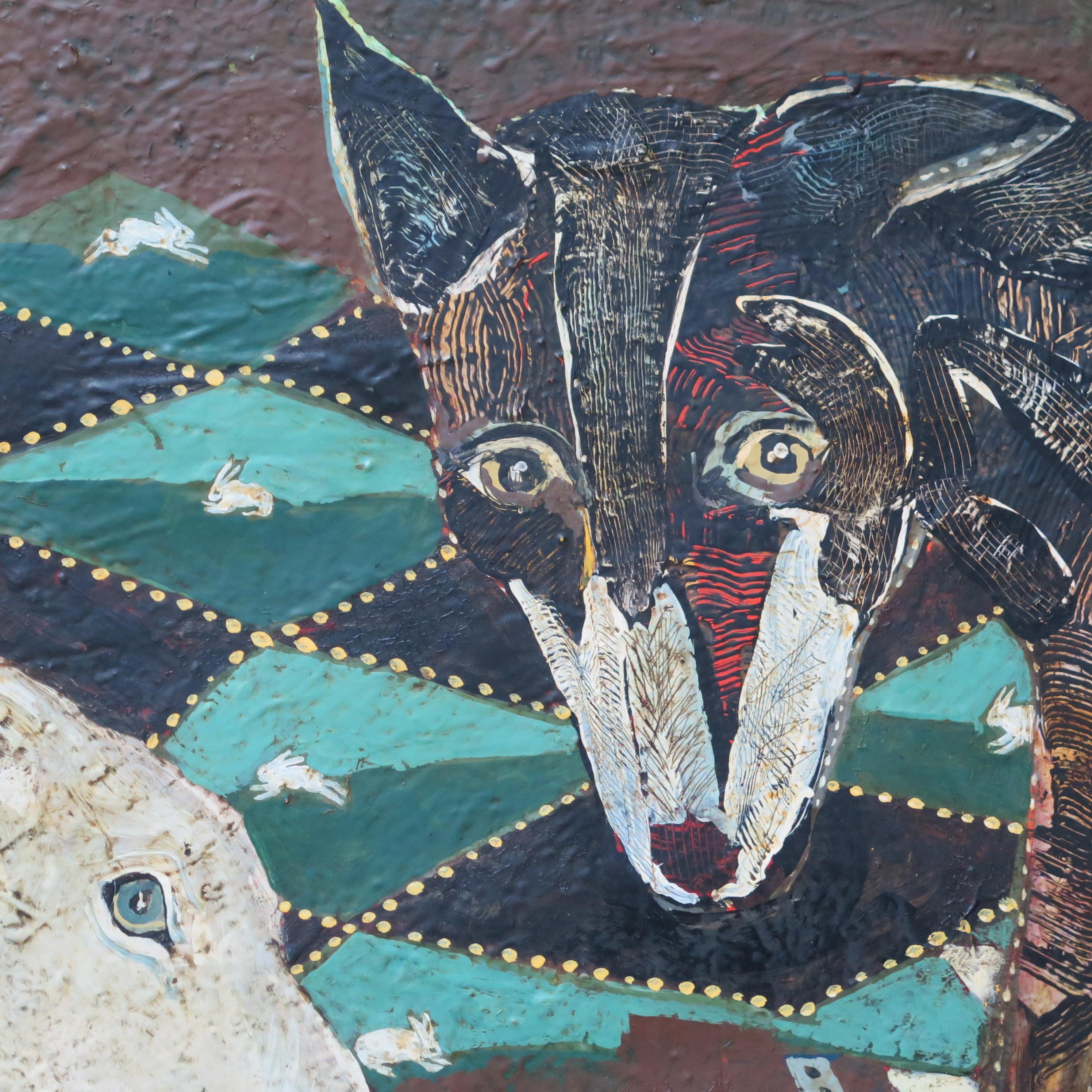 Modern Terry Turrell Painting on Wood Run Rabbit Run
