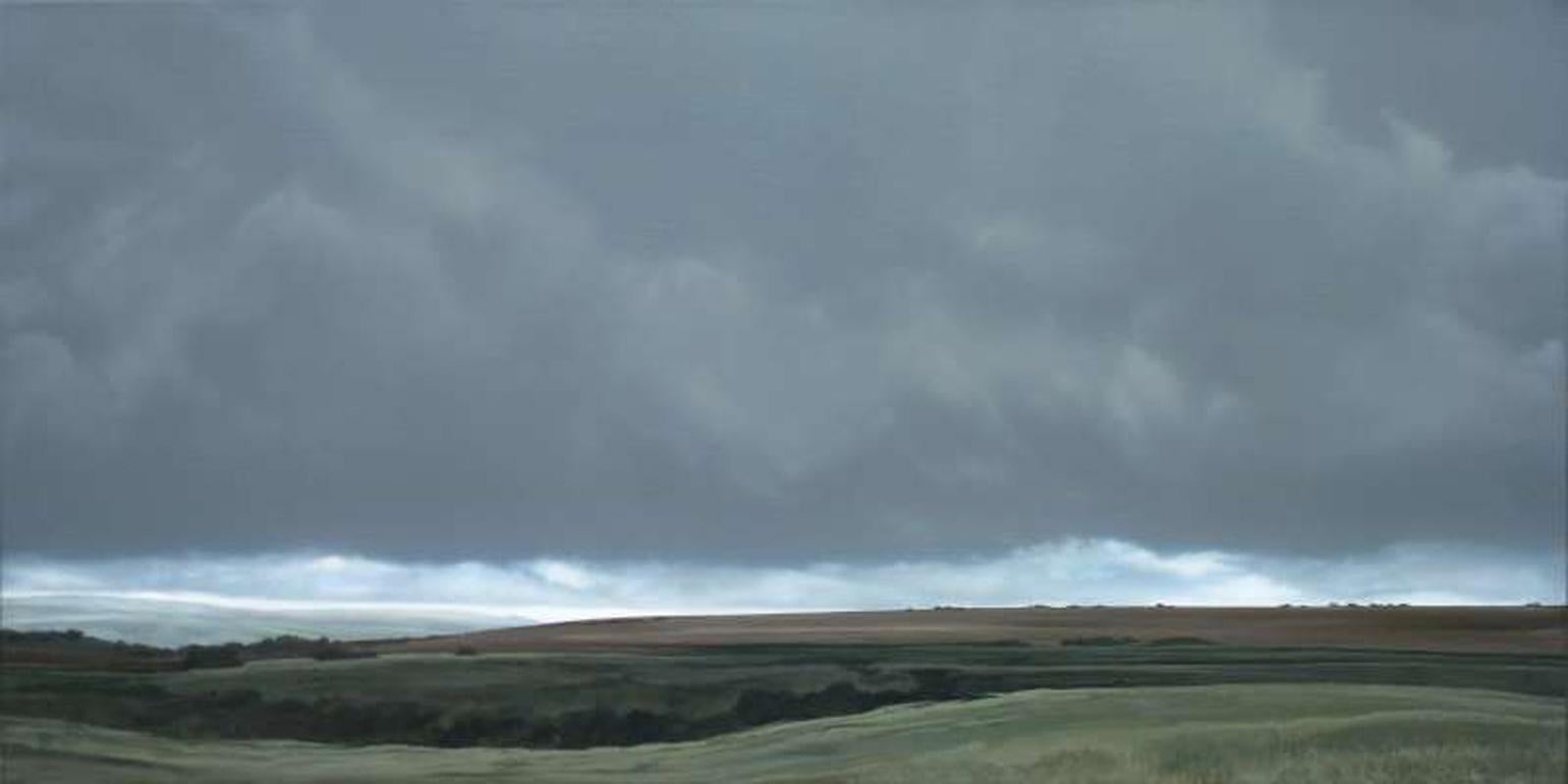 Terry Watts Landscape Painting - Clear Beyond the Moor - contemporary photorealistic landscape clouds acrylic
