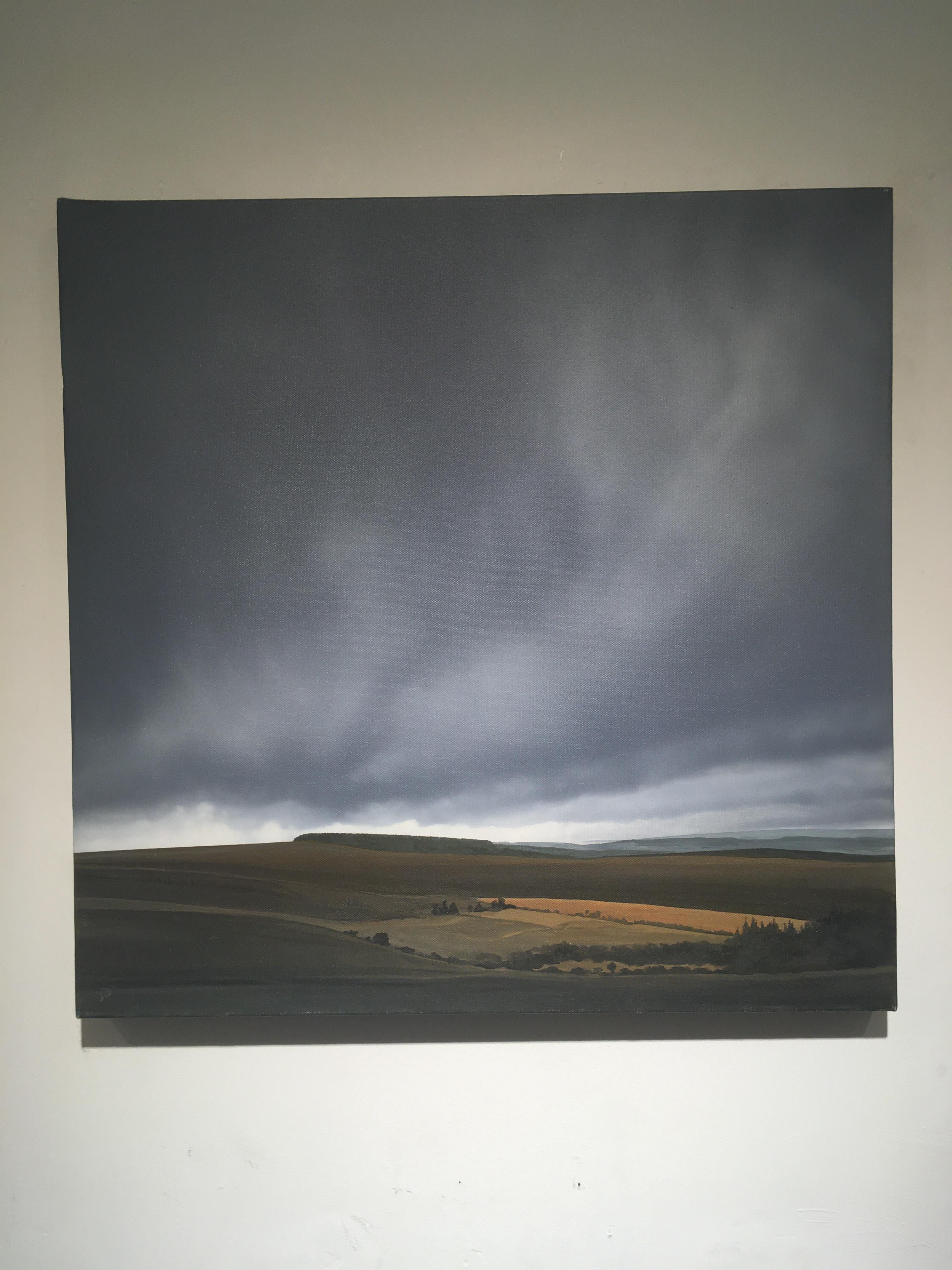 Dartmoor in Low Cloud - contemporary photorealistic stormy landscape clouds - Painting by Terry Watts