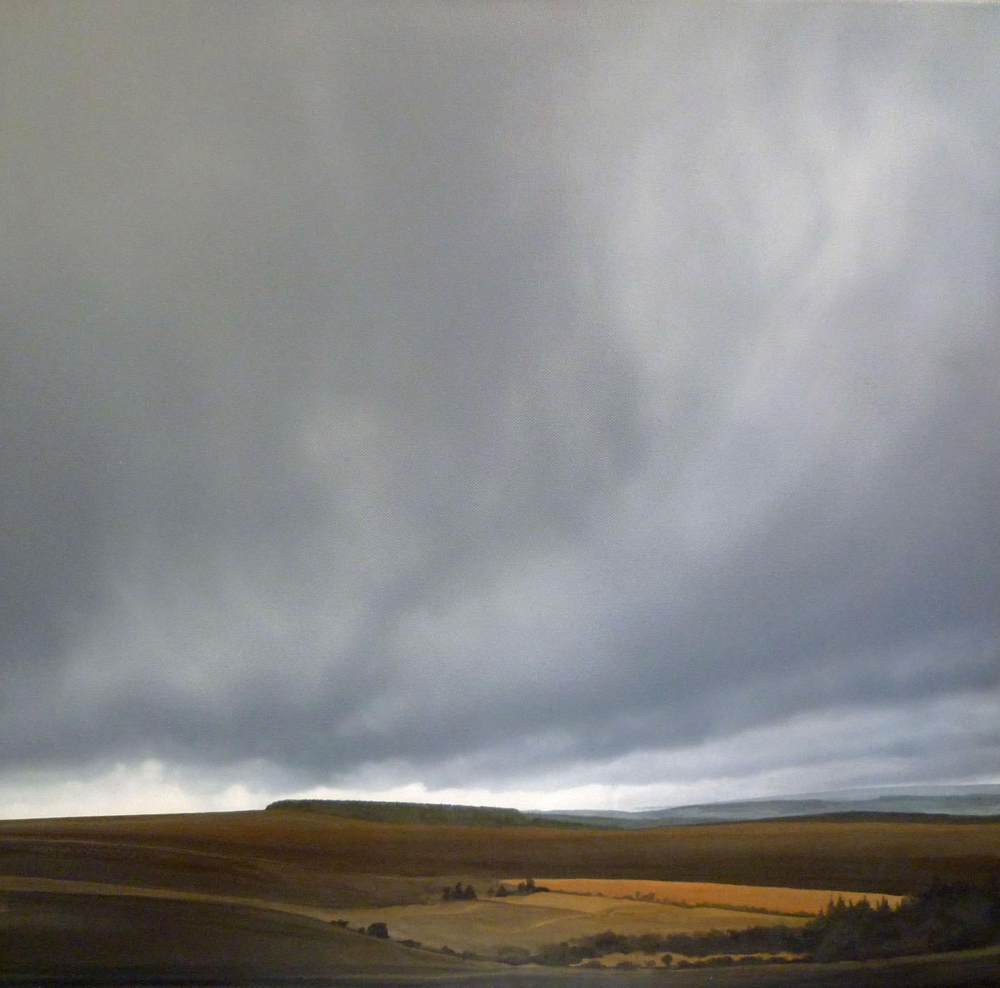 Terry Watts Landscape Painting - Dartmoor in Low Cloud - contemporary photorealistic stormy landscape clouds