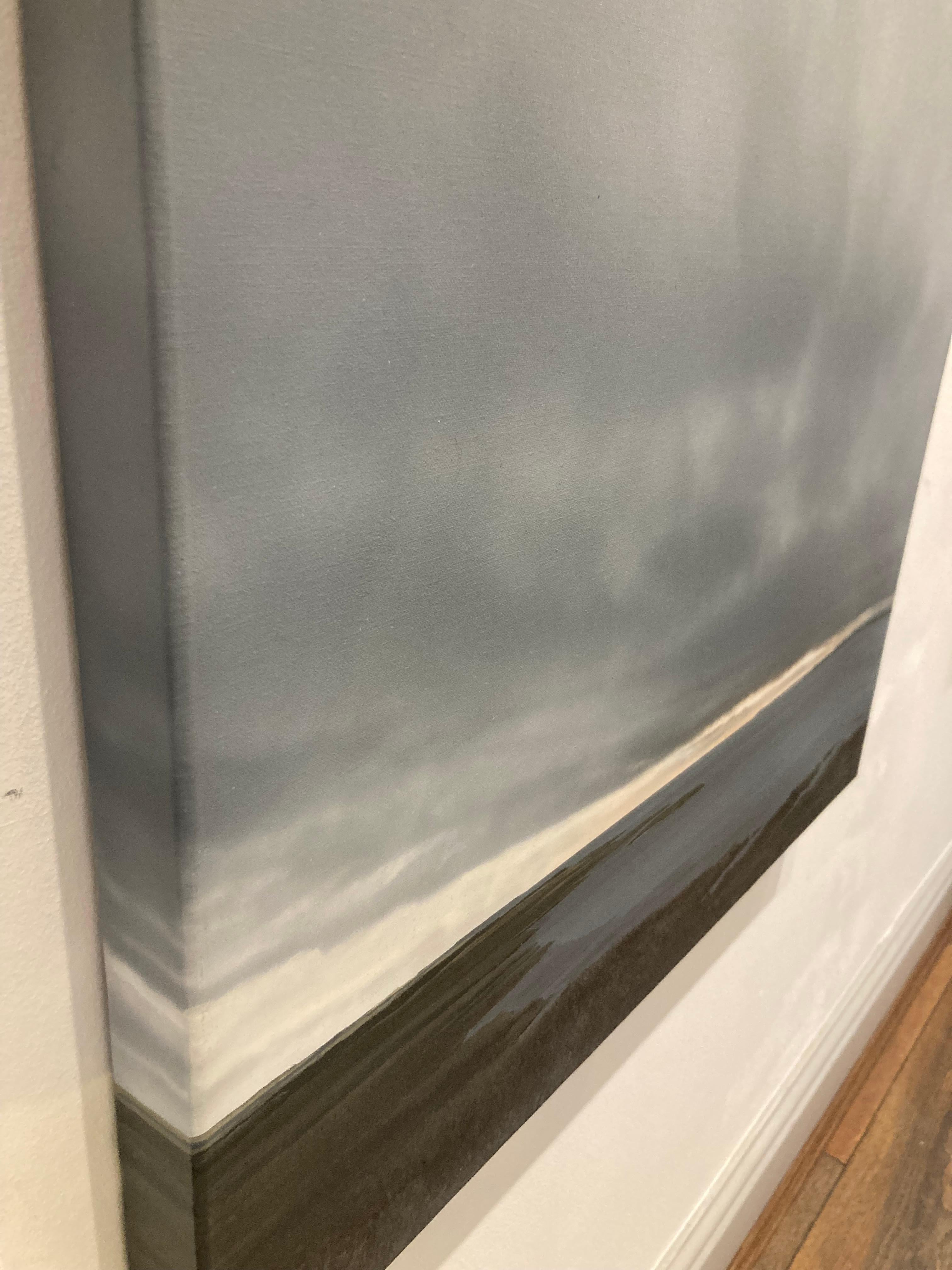 Estuario con tempo mutevole - dipinto contemporaneo di un paesaggio balneare in vendita 1
