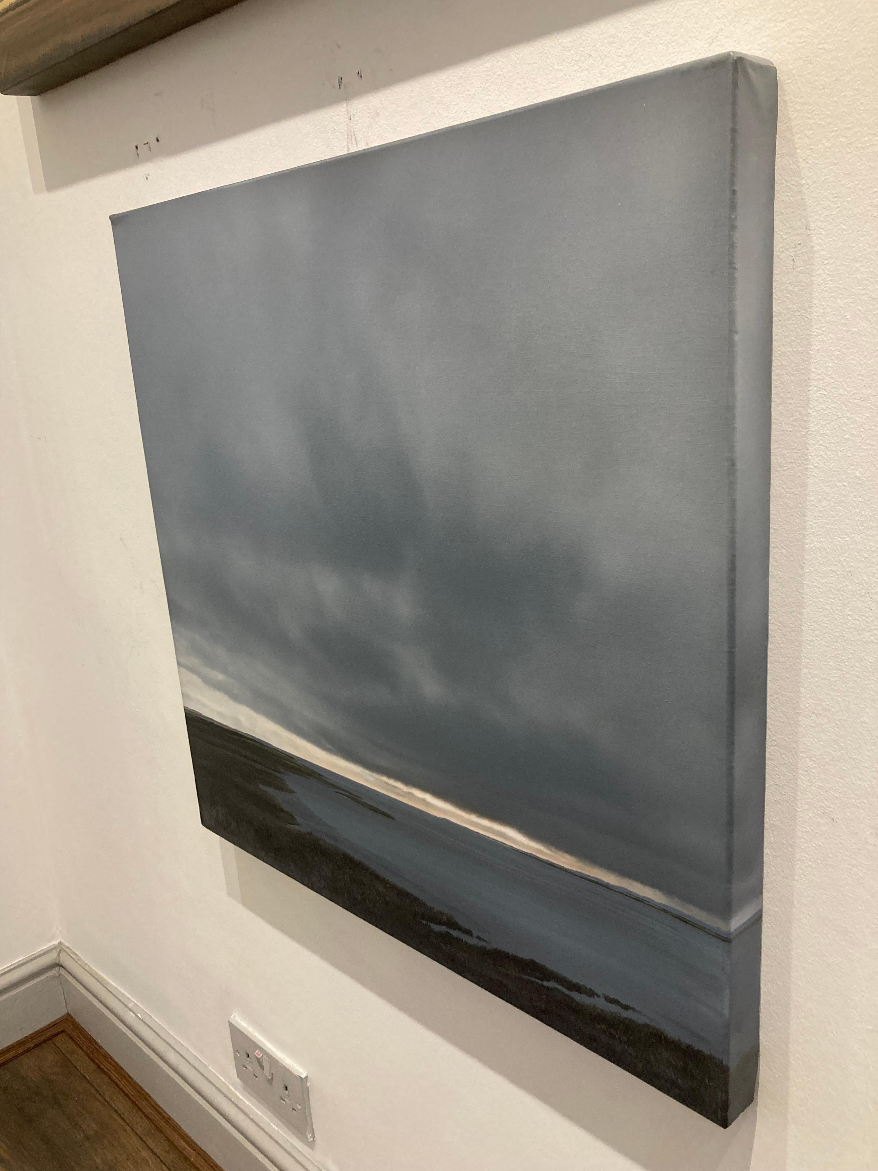 Estuario con tempo mutevole - dipinto contemporaneo di un paesaggio balneare in vendita 2