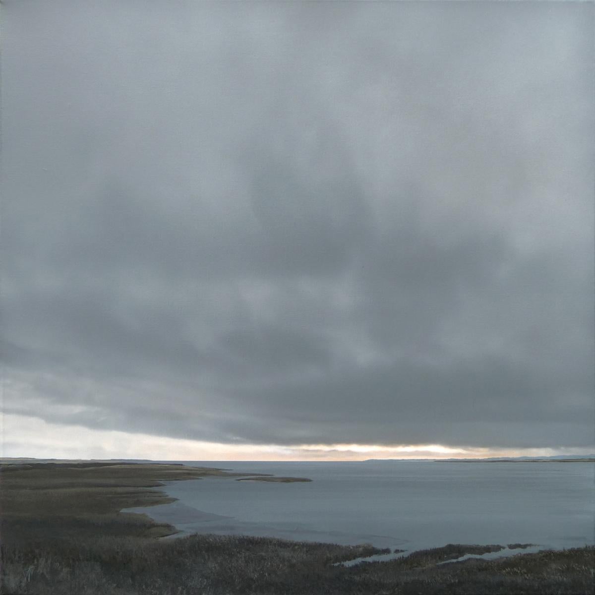 Estuario con tempo mutevole - dipinto contemporaneo di un paesaggio balneare - Painting di Terry Watts